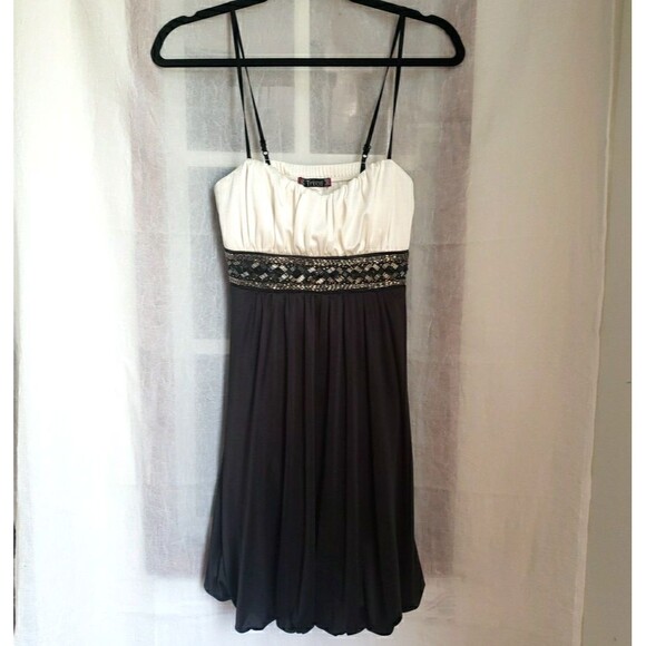 Y2K Women’s Black White Mini Dress Coquette 90's Party Glam Ballet Core Size M - Picture 1 of 9